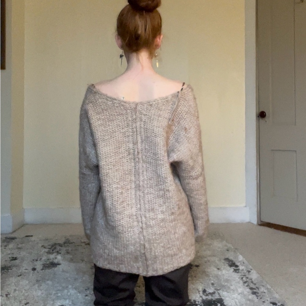 Moth Tan V-Neck Sweater with Chunky Knit Oversized Soft Comfy Flowy Cute Luxury - Picture 8 of 14